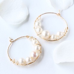 14kgf-Simple bubble pearl glitter hoop耳環/耳夾 第1張的照片