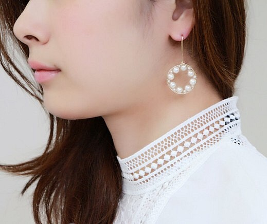 14kgf-freshwater pearl stylish pierced earrings 第1張的照片
