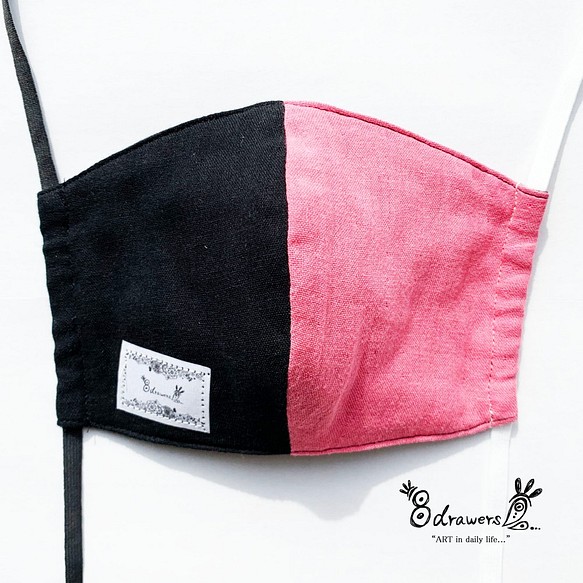 《再販最後・1点のみ》日本製ふわふわコットン　ダブルガーゼマスク　ピンク×黒　専用不織布フィルターを入れるポケット付き 1枚目の画像
