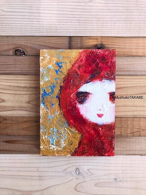 [red hood gold] #原画 #抽象 #アート #赤ずきん #癒し #芸術の秋 #もの想い #キラキラ 1枚目の画像