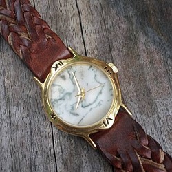 【Lost and find】天然石 文青 古董款 水草瑪瑙 編帶 手錶 第1張的照片