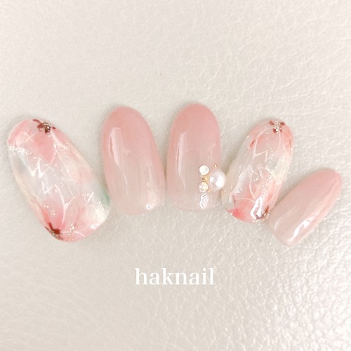 No 桜 手描き 繊細 ピンク グラデーション オフィス 可愛い モテ ネイルチップ ネイルチップ ネイルシール Haknail 通販 Creema クリーマ ハンドメイド 手作り クラフト作品の販売サイト