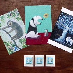 ポストカード、オリジナル切手セット（3枚） 1枚目の画像