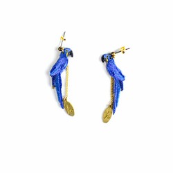 humming-藍紫金剛鸚鵡   Embroidery earrings 〈精緻刺繡耳環〉不鏽鋼耳針/ 可改夾式 第1張的照片