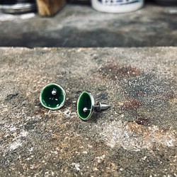E19款-純銀琺瑯耳針-999銀針(1對)-綠色-可敲字-客製耳針 第1張的照片