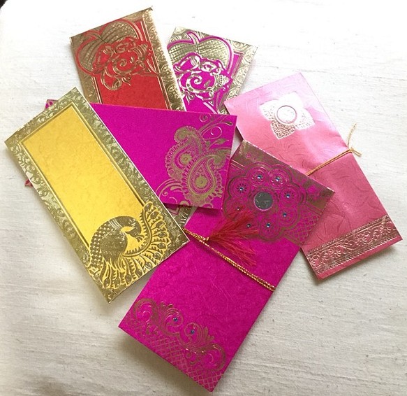 インドのハンドメイド封筒・ご祝儀袋６枚セット 1枚目の画像