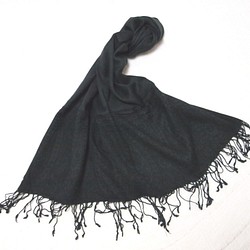 手織り シルクｘカシミア ストール カシミール ペイズリー　黒色 1枚目の画像