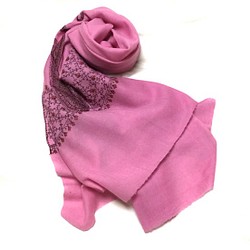 手織り＆手刺繍　シルクｘカシミア ストール カシミール ペイズリー　ピンク 1枚目の画像