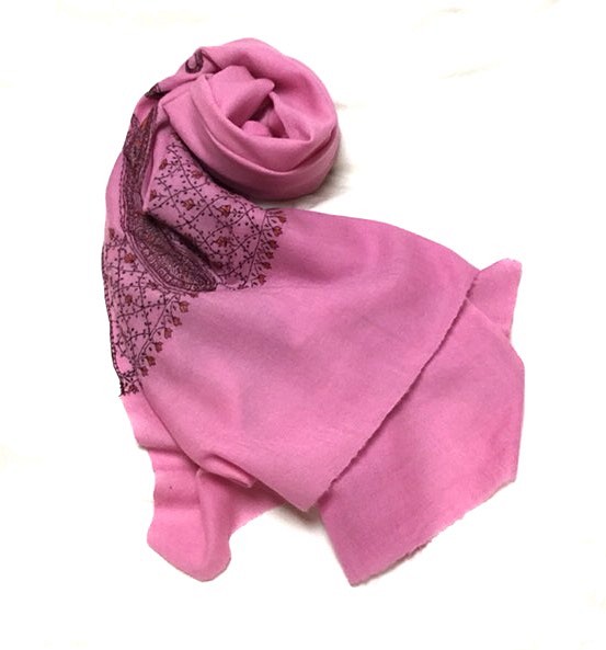 手織り＆手刺繍　シルクｘカシミア ストール カシミール ペイズリー　ピンク 1枚目の画像