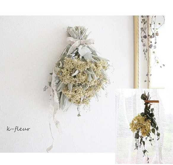 『夏の福袋』ユーカリと白いお花たちのスワッグ 1枚目の画像