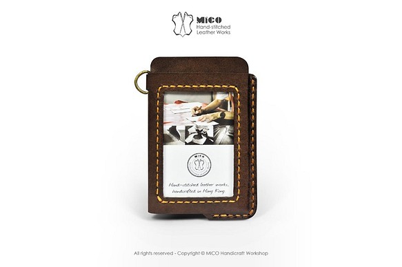 MICO手工皮件斜掛式 悠遊卡套/識別證套/卡片套/工作證套 (焦茶色)[接單訂製] 第1張的照片