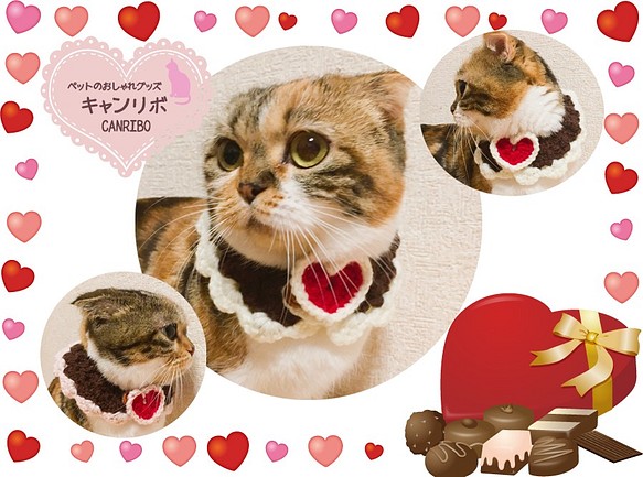 猫 首輪 つけ襟の首輪ハートのバレンタイン 1枚目の画像