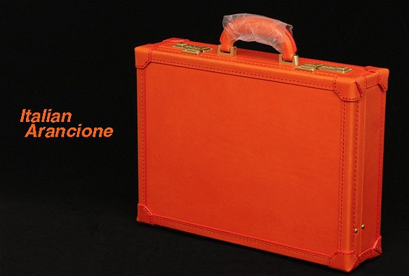 イタリア製皮革オレンジ色のトランクケース Haga-model 1枚目の画像