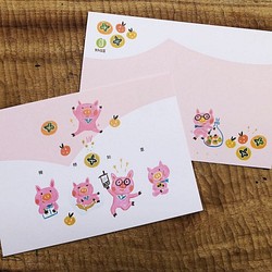 2019豚の柿Ruyi  - 新年のポストカードを飛ばしている小さな子豚 1枚目の画像
