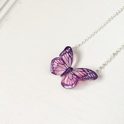 *Haku‧Neko*紫色の蝶が質感のピンクぽっちゃりバタフライネックレスバタフライのネックレスを描きました 1枚目の画像