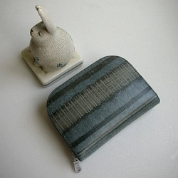 齊藤謠子灰藍條水彩暈染防水布-短夾/皮夾/零錢包/禮物 第1張的照片