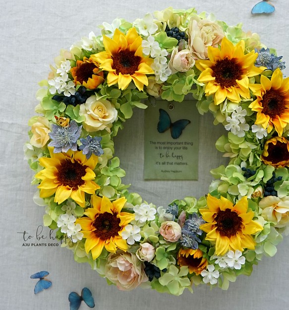Sunflower Wreath 33cm（造花） 1枚目の画像