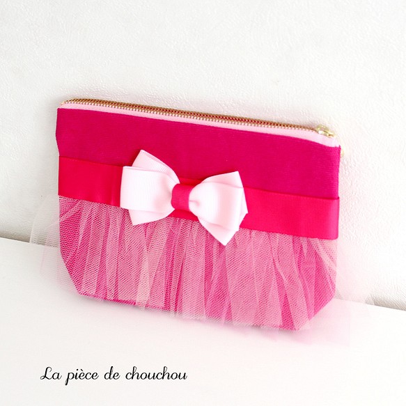 【翻新出售】薄紗緞帶袋紫紅色粉紅色 第1張的照片