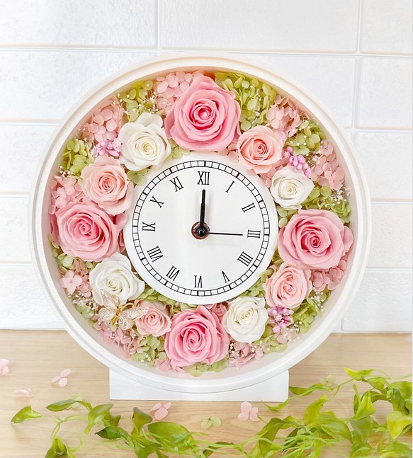 春の花時計 プリザーブドフラワー ピンク ウェディング 花時計 時計 ギフト 退職祝い