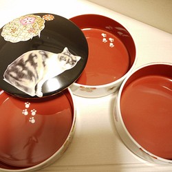 昭和レトロ猫の３段重・黒 1枚目の画像