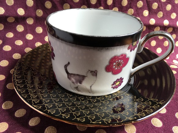 昭和レトロ猫のカップ&ソーサー(のら猫) 1枚目の画像