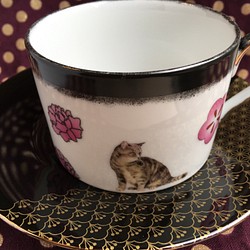 昭和レトロ猫のカップ&ソーサー(とらねこ) 1枚目の画像