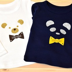 金蔥泰迪熊和熊貓瓚長袖T卹★將投入名稱色帶♪80〜120尺寸★♪也給你的寶寶禮品和贈品 第1張的照片