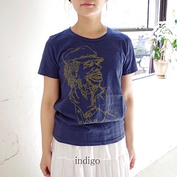 フェイスプリントTシャツ　 "LOVERS ROCK" - indigo 1枚目の画像