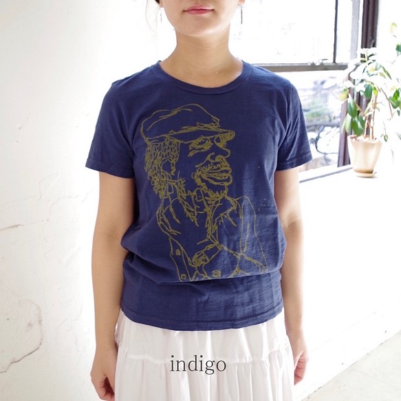 フェイスプリントTシャツ　 "LOVERS ROCK" - indigo 1枚目の画像