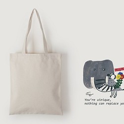 囡囡的畫畫 | 大象與小老鼠的擁抱 | 帆布直式袋 第1張的照片