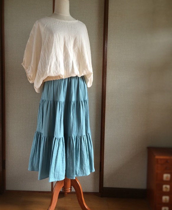ダブルガーゼ　ティアードスカート（フレンチブルー） 1枚目の画像
