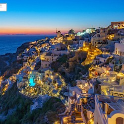 【送料無料】A4～A0版アート絶景写真「ギリシャ、サントリーニ島イアの夕日 B」 1枚目の画像