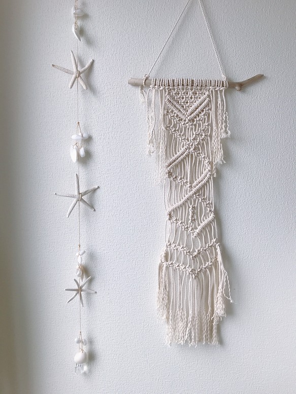 マクラメ マクラメタペストリー 壁掛 装飾 ボヘミアン 手編み 流木 西海岸 インテリア 1枚目の画像
