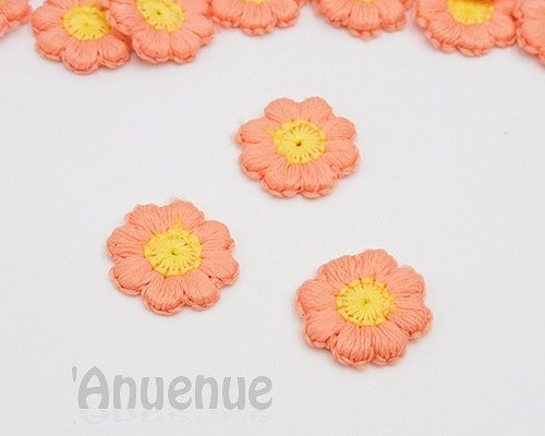 お花の刺繍パーツ18mm 【Orange / オレンジ】5個 その他素材