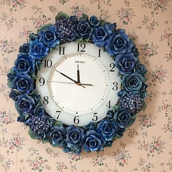 青い薔薇&紫陽花の掛時計《依頼品》 1枚目の画像