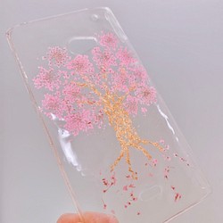 【全機種対応】桜の木押し花スマホカバーiPhone，Xperia，Galaxy，AQUOSらくらくフォンなど 1枚目の画像