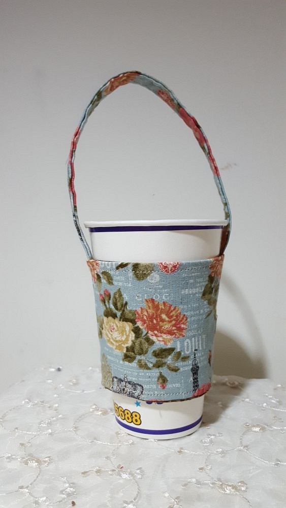 棉麻布: 環保杯套 飲料杯套 盆栽提袋 (多種花色可供選擇) 第1張的照片
