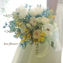 春バラとミモザのスワッグブーケ〜spring flower swag bouquet〜 1枚目の画像