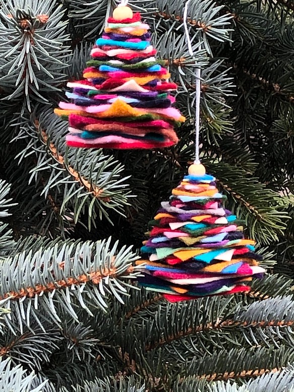 フェルトツリー クリスマスツリーの飾り 2個セット　オーナメント　Sサイズ　X'mas Tree Decoration 1枚目の画像