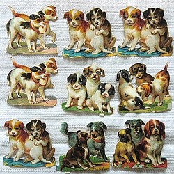 ヴィクトリアン　仔犬のクロモス　９枚セット　アンティーク 1枚目の画像