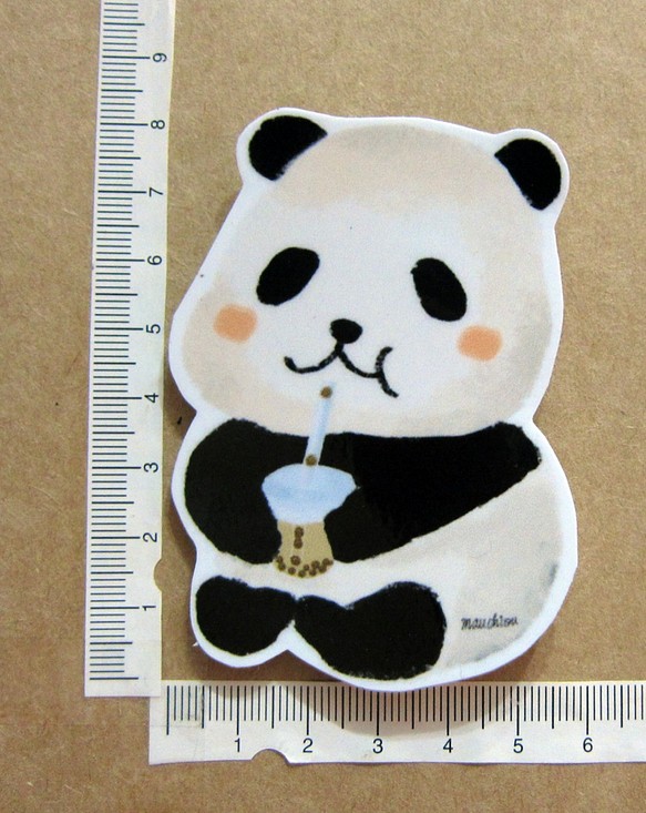 手繪插畫風格 完全 防水貼紙 熊貓喝珍珠奶茶 台灣名產 手搖杯飲料 一套4入 第1張的照片