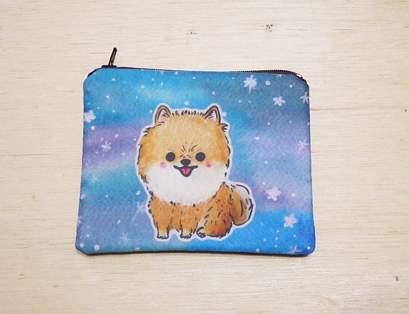 手描きの水彩画の描画スタイルパターンポメラニアン犬ポメラニアン財布財布カードパッケージ 1枚目の画像