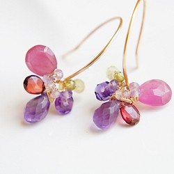 粉紅紅寶石和紫水晶耳環14k金填充 第1張的照片