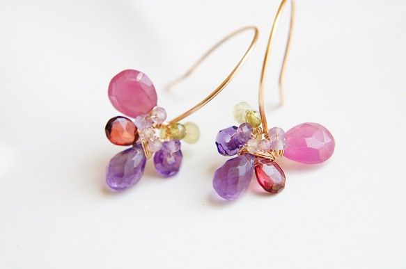 粉紅紅寶石和紫水晶耳環14k金填充 第1張的照片