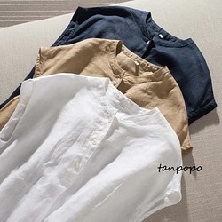 【夏の支度♡】⁂tanpopo⁂リネン100%＊丸ネック/フレンチスリーブ＊白/紺/キャメル