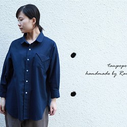 ⋆⁂tanpopo-basic⁂⋆ゆったり*丸襟ドルマンシャツ・紺色SYC14 1枚目の画像