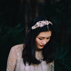 串珠金色花朵。珍珠花朵髪箍新娘髪飾／頭飾－Swarovski Elements及其他 第1張的照片