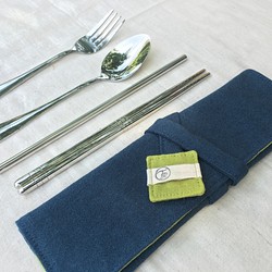 濁河環保餐具組（含餐具）＿丹寧藍＿ 餐具袋 餐具包 餐具套 筷套 收納袋 餐具 第1張的照片