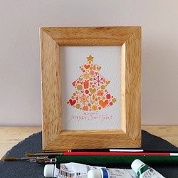オレンジのクリスマスツリー＊フレーム付きですぐに飾れる小さな原画 1枚目の画像