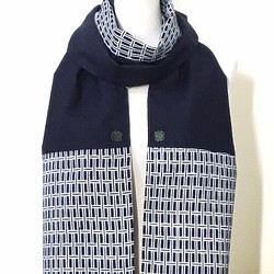 [SOLD] No.185 *漫步茶屋街*日本古董布藍染格紋格子窗深藍純棉窄版圍巾 第1張的照片